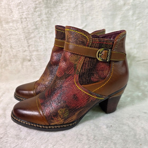 Spring Step L'Artiste Shoes - Spring Step L'Artiste Ankle Boots Brown Floral Leather Heels Womens 37 6